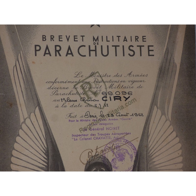 French Parachutist Diploma Indochina 1952