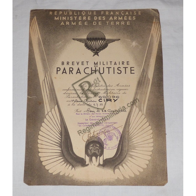French Parachutist Diploma Indochina 1952