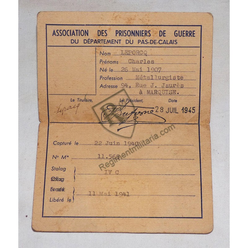POW - Membership card 1945 STALAG IV C