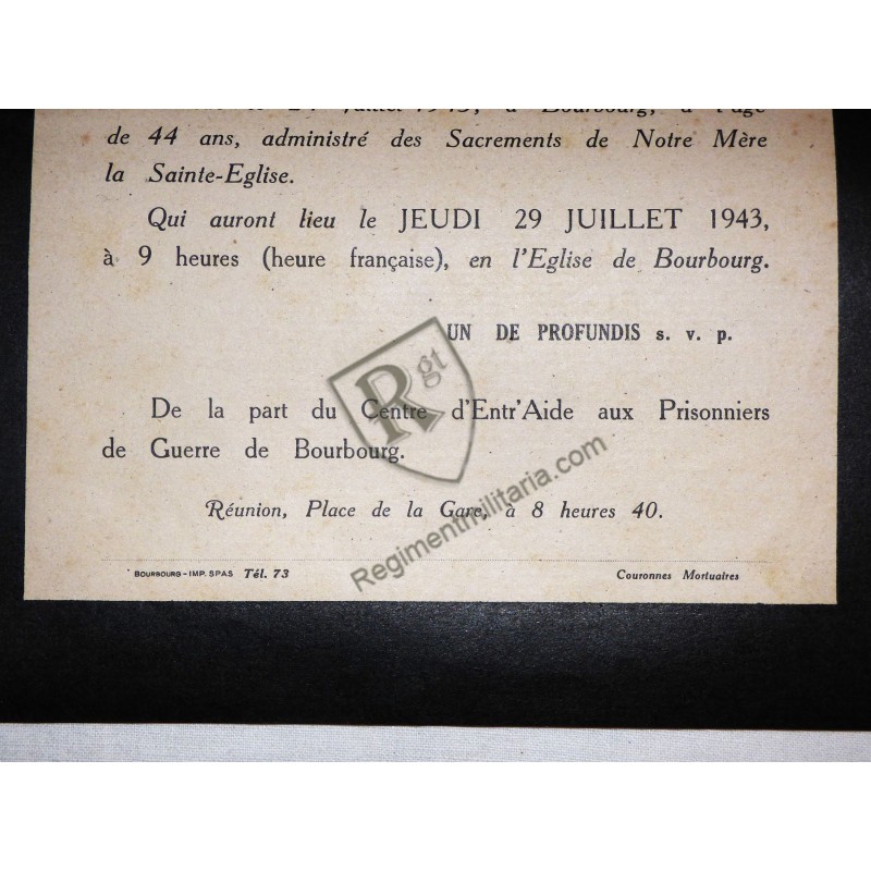 Prisonnier de guerre - Avis de décès STALAG XIII C