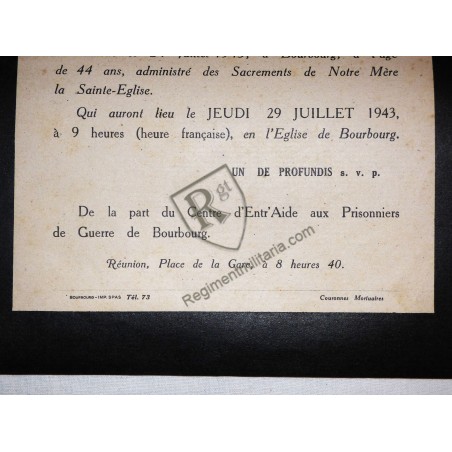 Prisonnier de guerre - Avis de décès STALAG XIII C