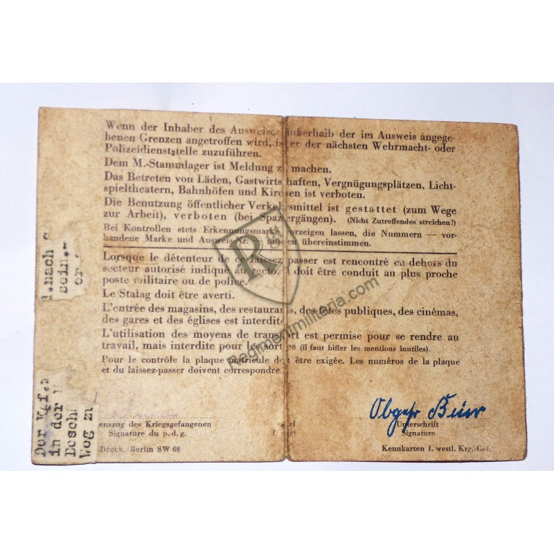 Prisonnier de guerre - Laissez-passer Stalag II D