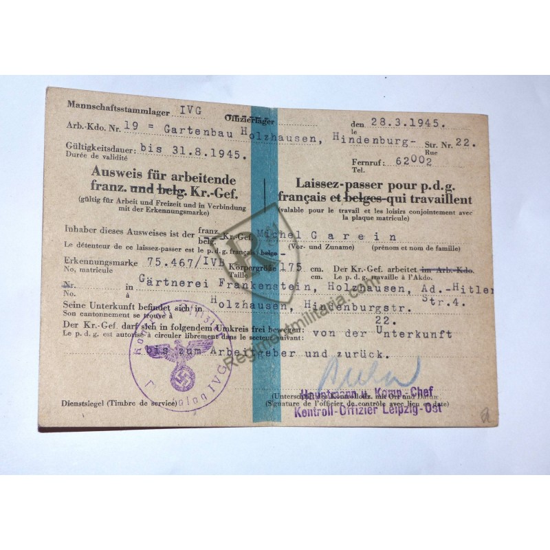 Prisonnier de guerre - Laissez-passer Stalag IV G