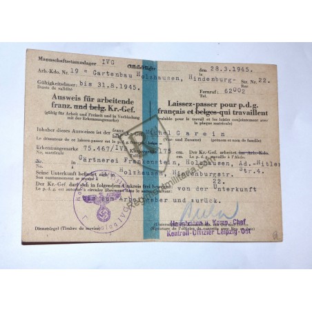 Prisonnier de guerre - Laissez-passer Stalag IV G