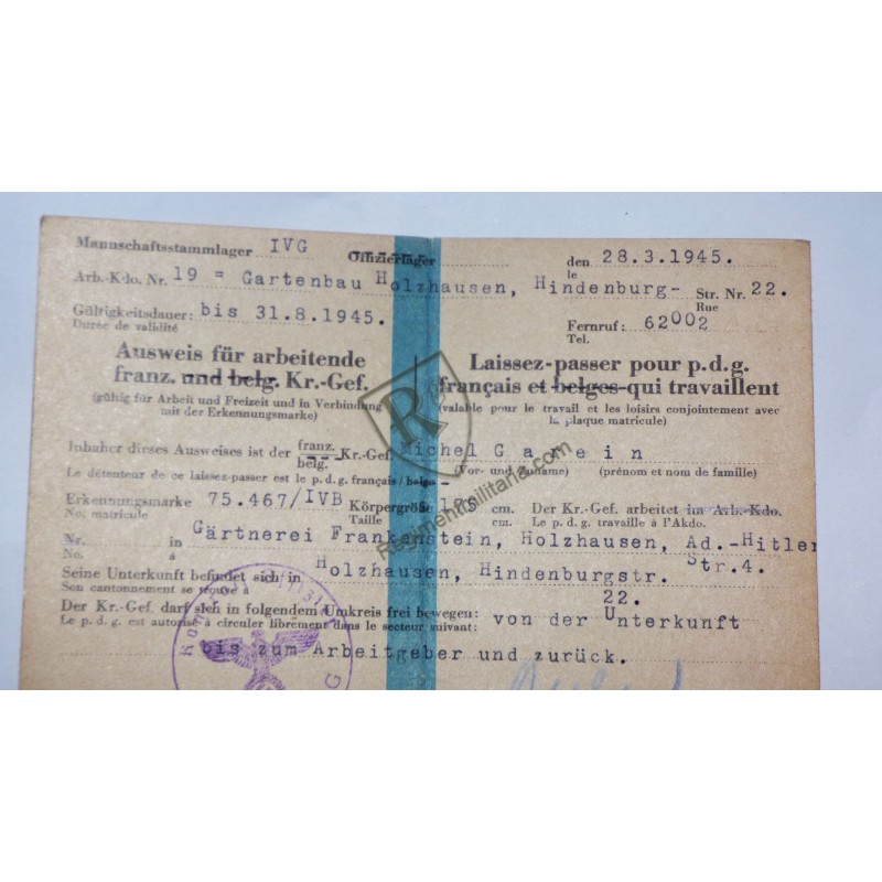 Prisonnier de guerre - Laissez-passer Stalag IV G