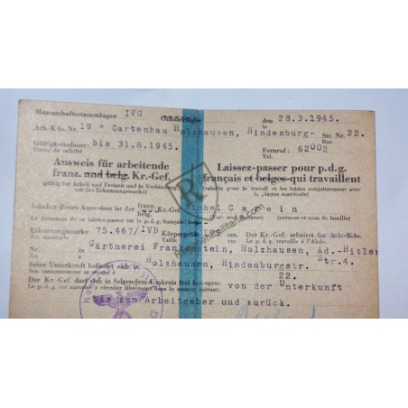 Prisonnier de guerre - Laissez-passer Stalag IV G