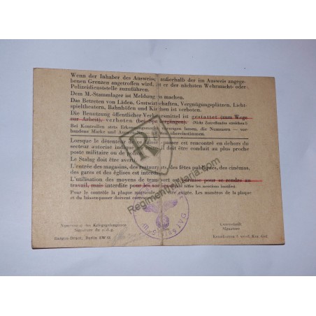 Prisonnier de guerre - Laissez-passer Stalag IV G