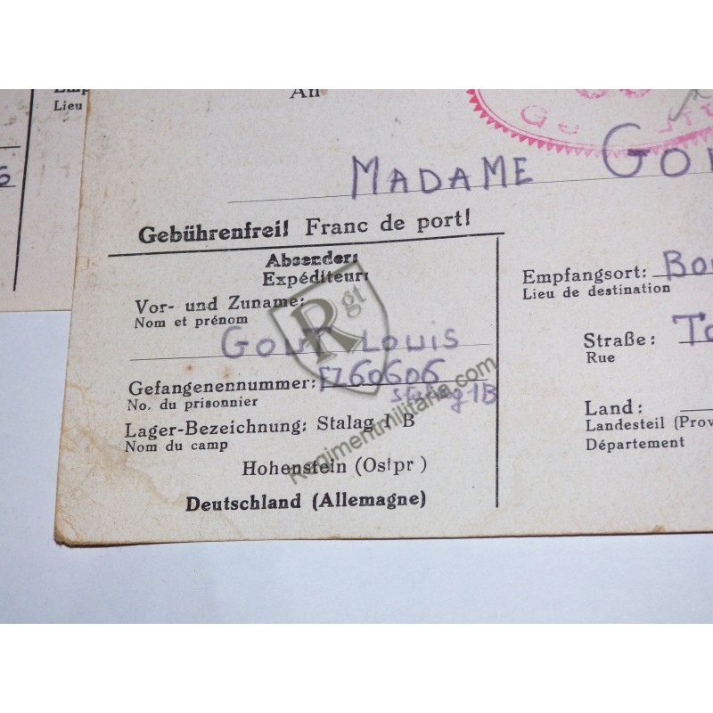 Prisonnier de guerre - Correspondance Stalag 1B