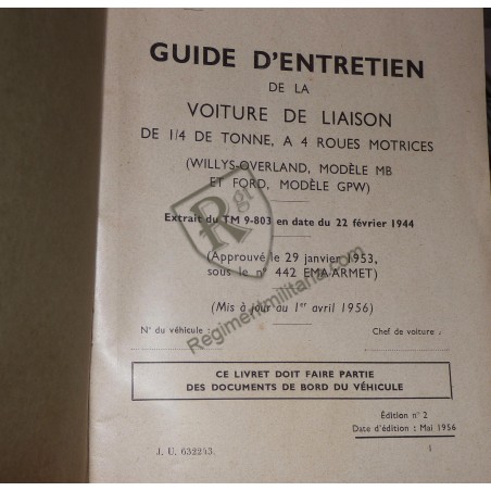 Livret de bord JEEP WILLYS