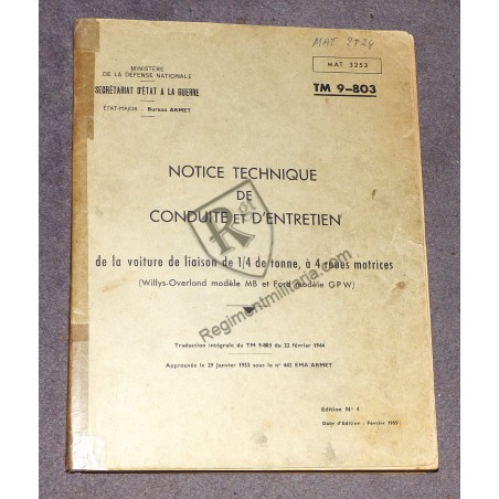JEEP TM 9-803 French technical manual