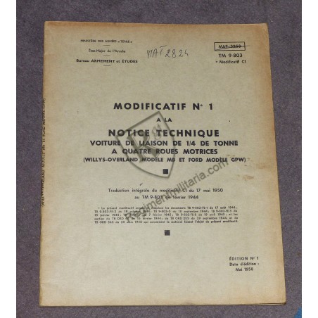JEEP Amendment C1 TM 9-803 French technical manual