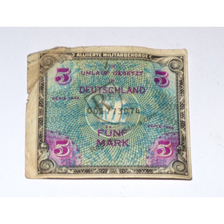 Bank note for American occupation of Germany 5 marks