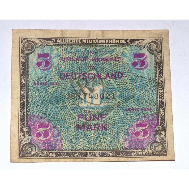 Bank note for American occupation of Germany 5 marks