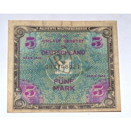 Bank note for American occupation of Germany 5 marks
