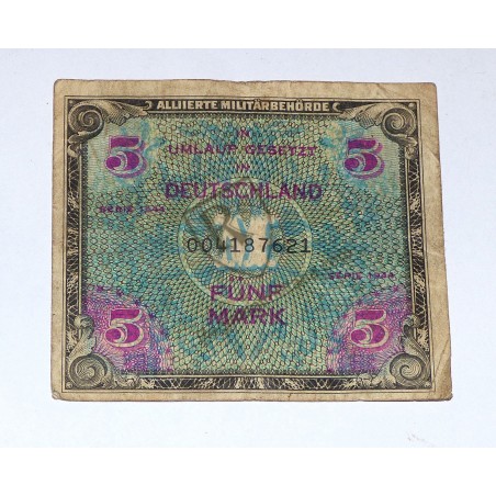 Bank note for American occupation of Germany 5 marks