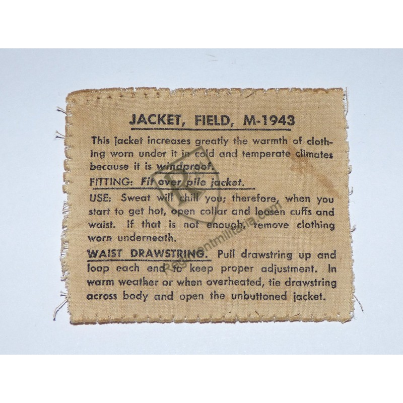 Etiquette de veste M-43 US ARMY