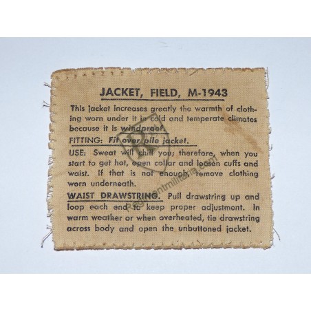 Etiquette de veste M-43 US ARMY