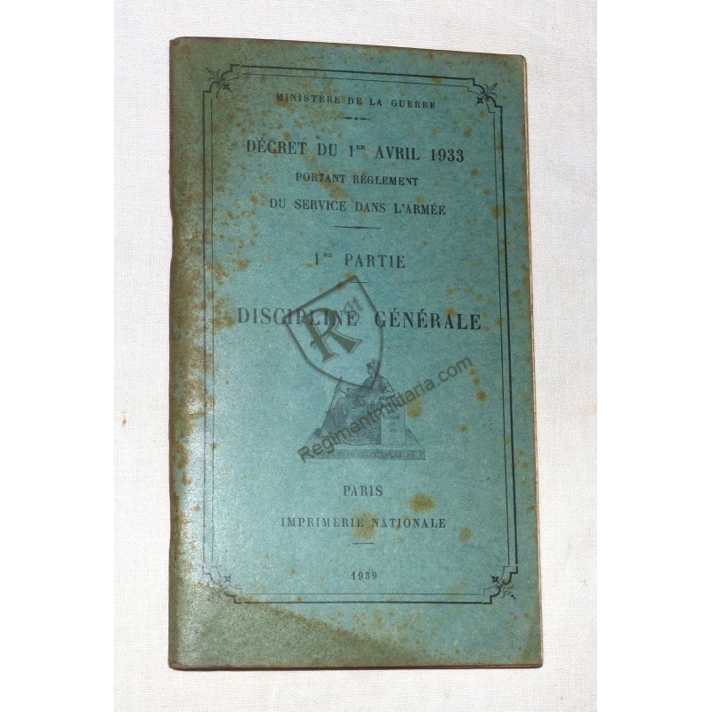 French Ministry of War 1939 General Discipline