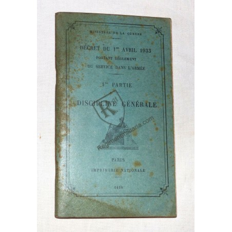 French Ministry of War 1939 General Discipline