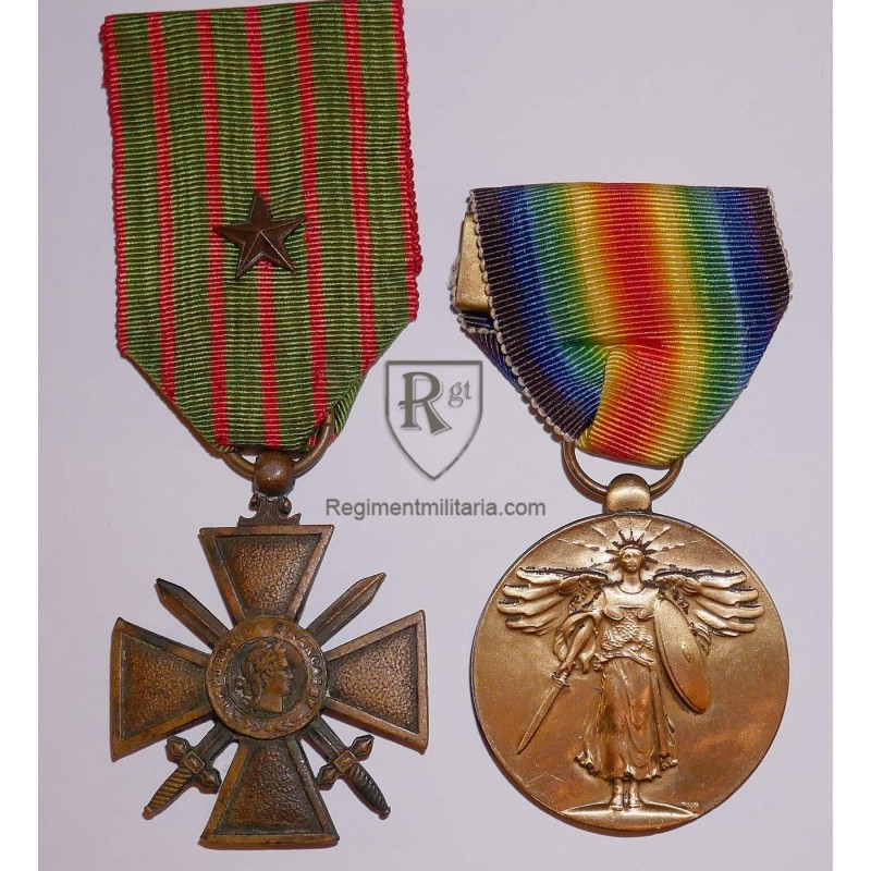 Ensemble médaille US Victory et croix de guerre 1917.