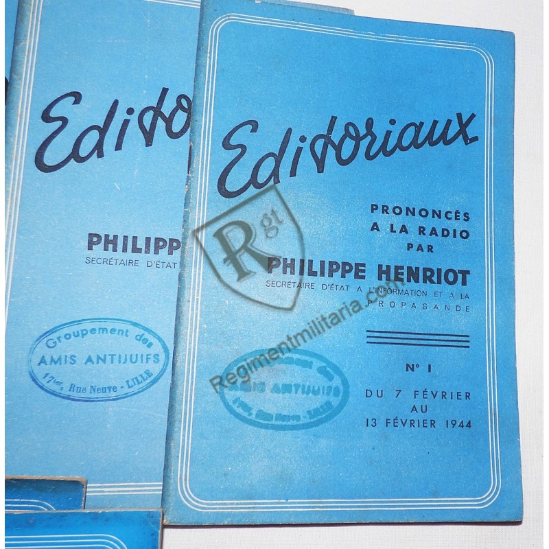 Série 12 numéros des Editoriaux de Philippe HENRIOT