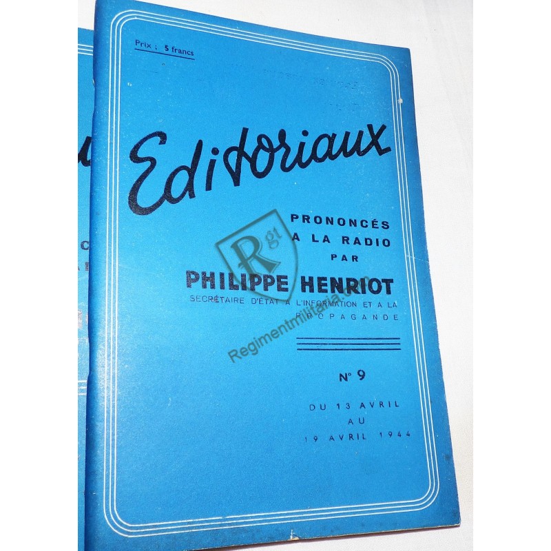 Série 12 numéros des Editoriaux de Philippe HENRIOT