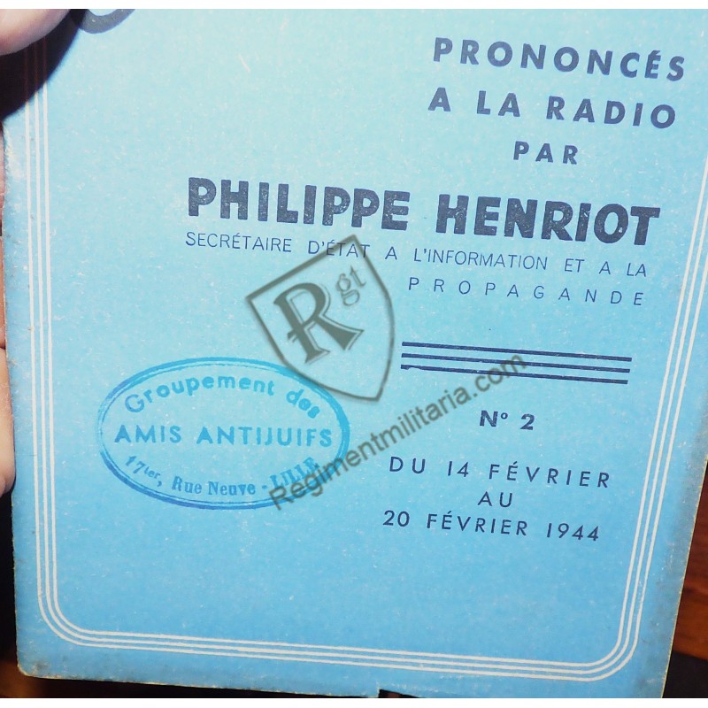 Série 12 numéros des Editoriaux de Philippe HENRIOT