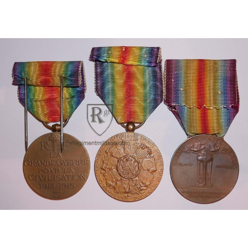 set of French, Belgium, Italian WW1 Victory médals.